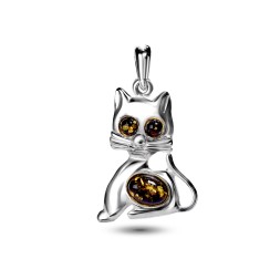 Подвеска &quot;Кошка&quot; Посеребрение с Янтарем