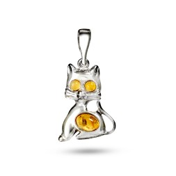 Подвеска &quot;Кошка&quot; Посеребрение с Янтарем